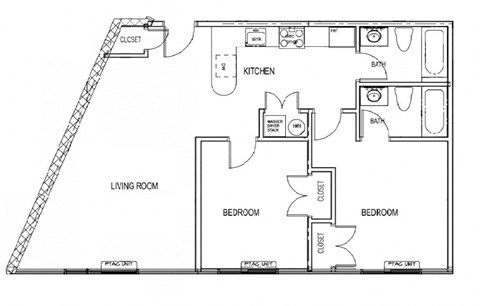 Floor plan for 2 beds, 2 baths, 918 sqft